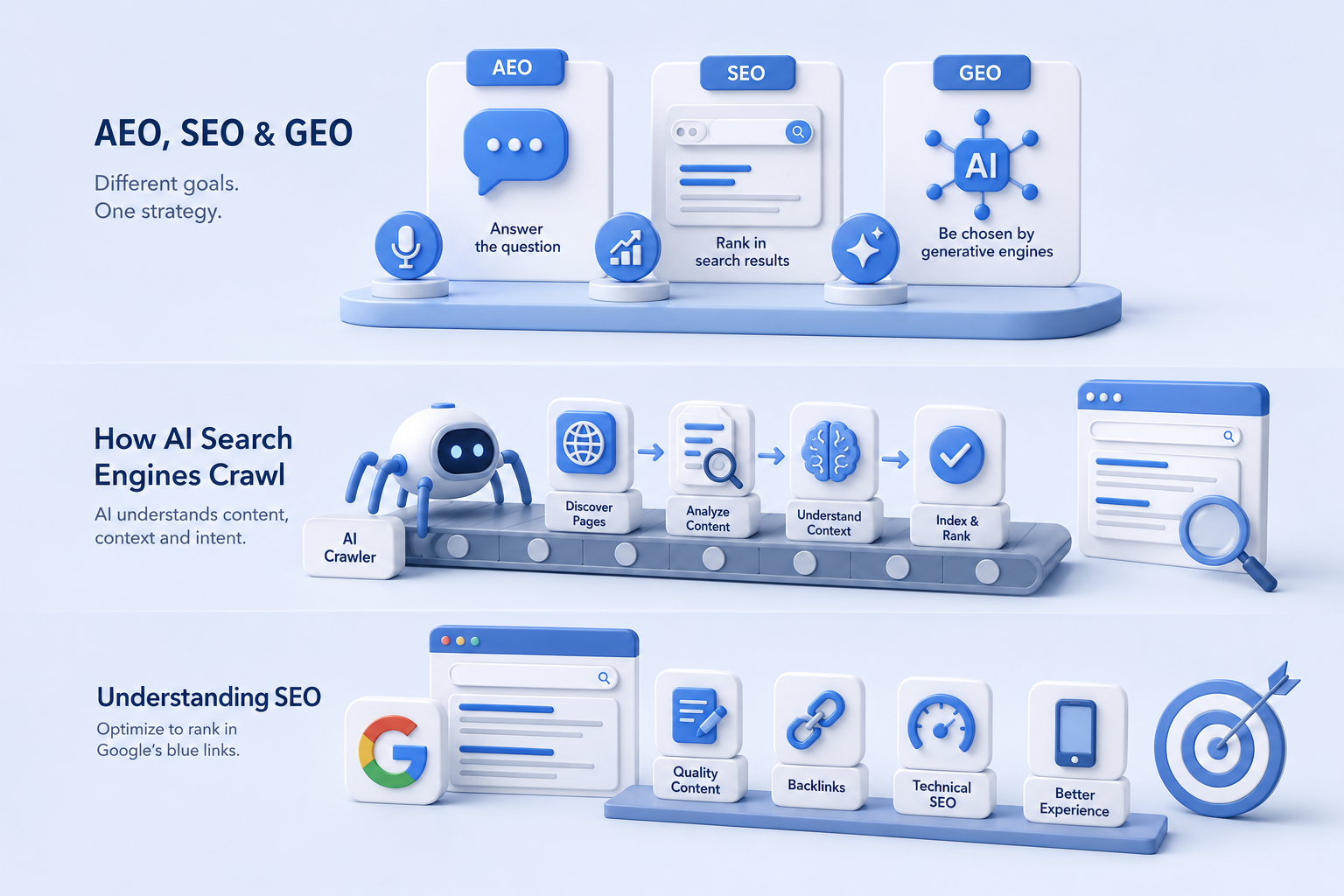 AEO vs SEO vs GEO: Understanding the Shifts in AI Search Engine Crawling